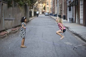 little girls jumping rope